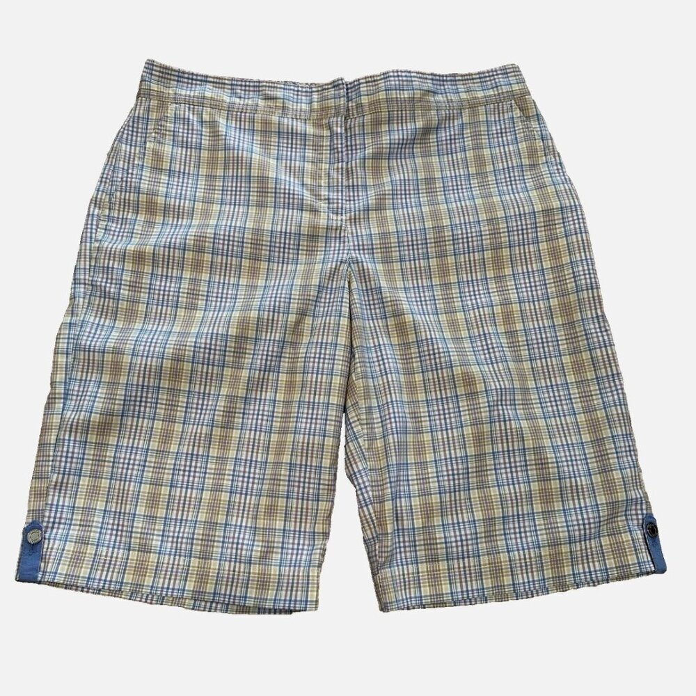 IZOD Women's 6 Blue Purple Plaid Lined Long Bermuda Sport Casual Golf Shorts